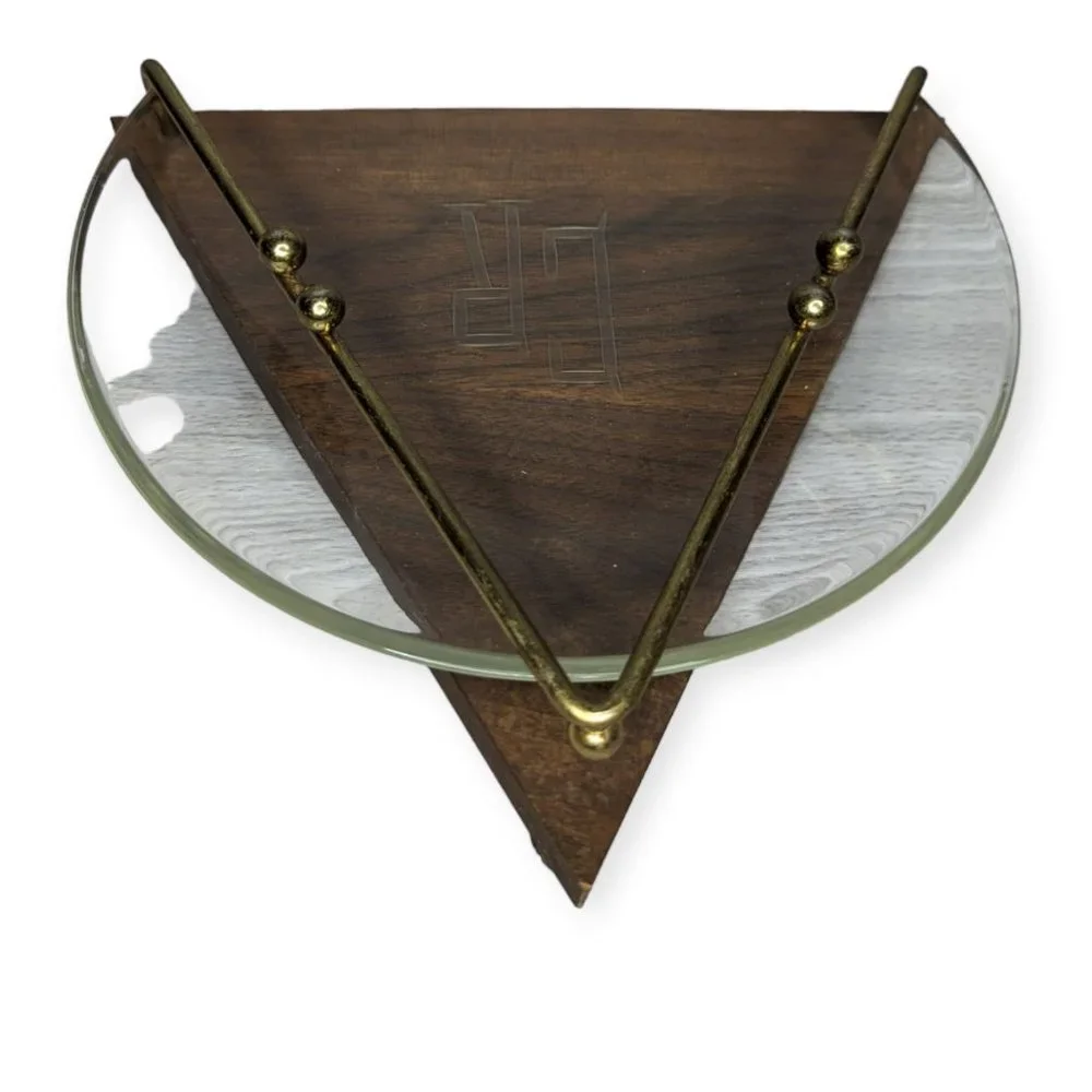 Vintage MCM Glass, Wood & Metal Ash Tray